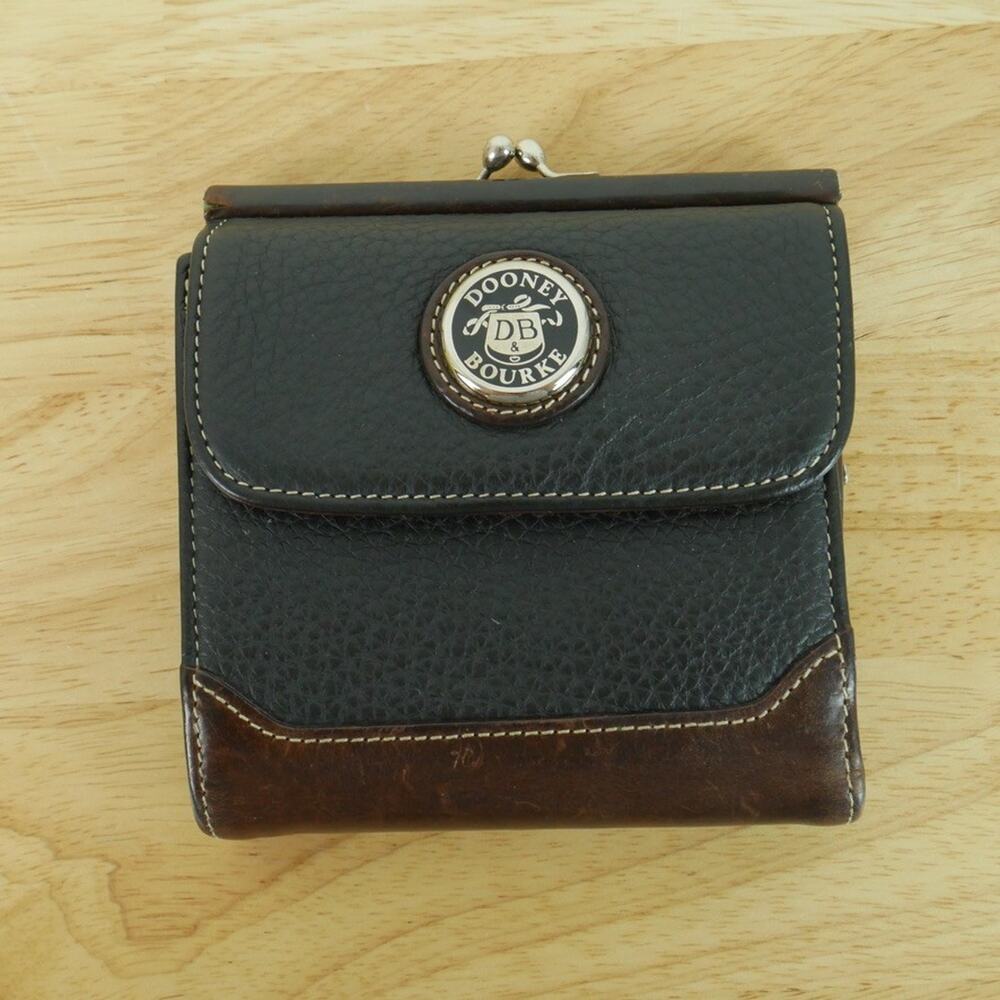 Dooney & Bourke Wallet Kisslock Brown Black Leather Pebbled AWL Y2K Luxury